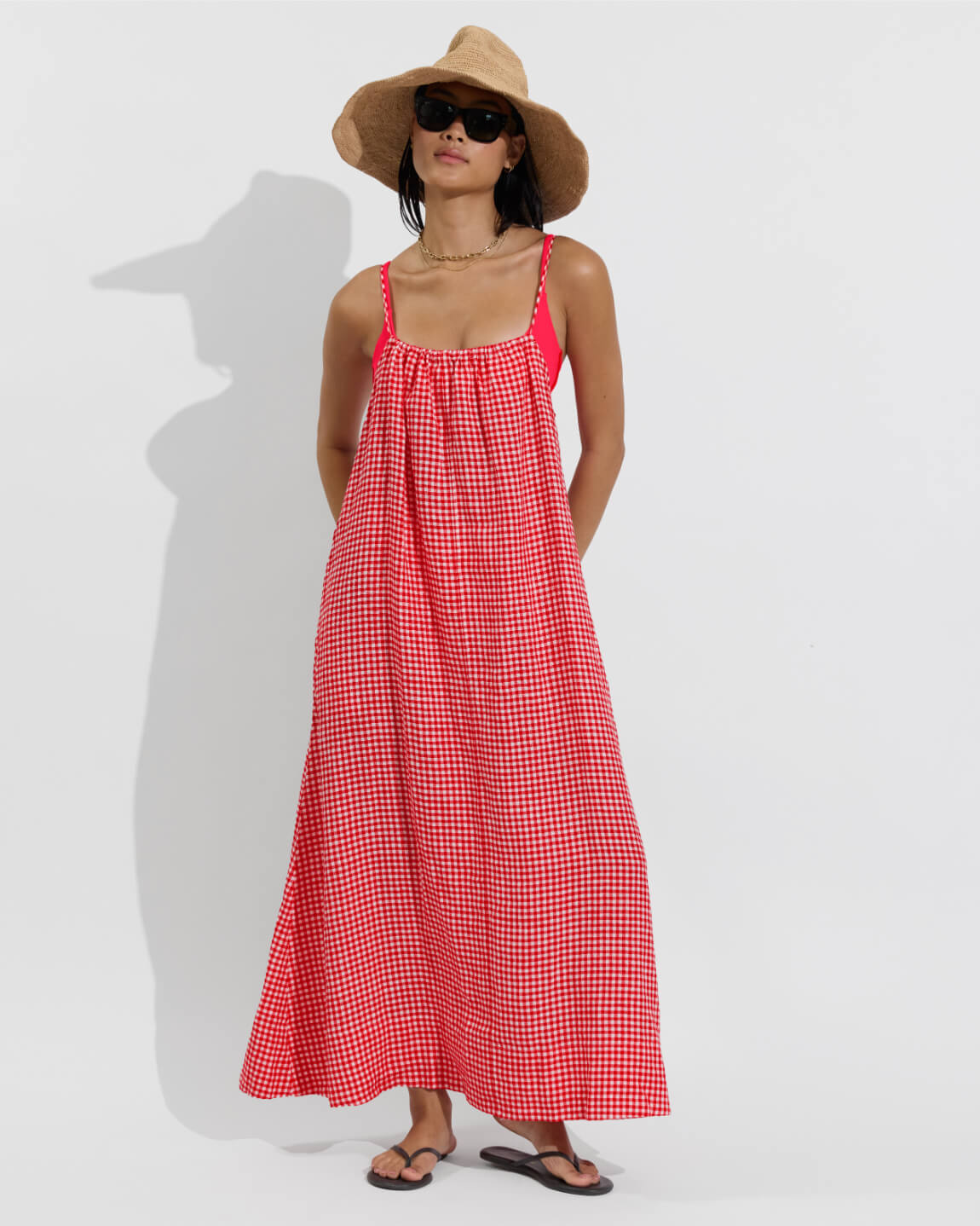 Leisure Maxi Dress - Gingham: Sweet Chili Heat / Coconut