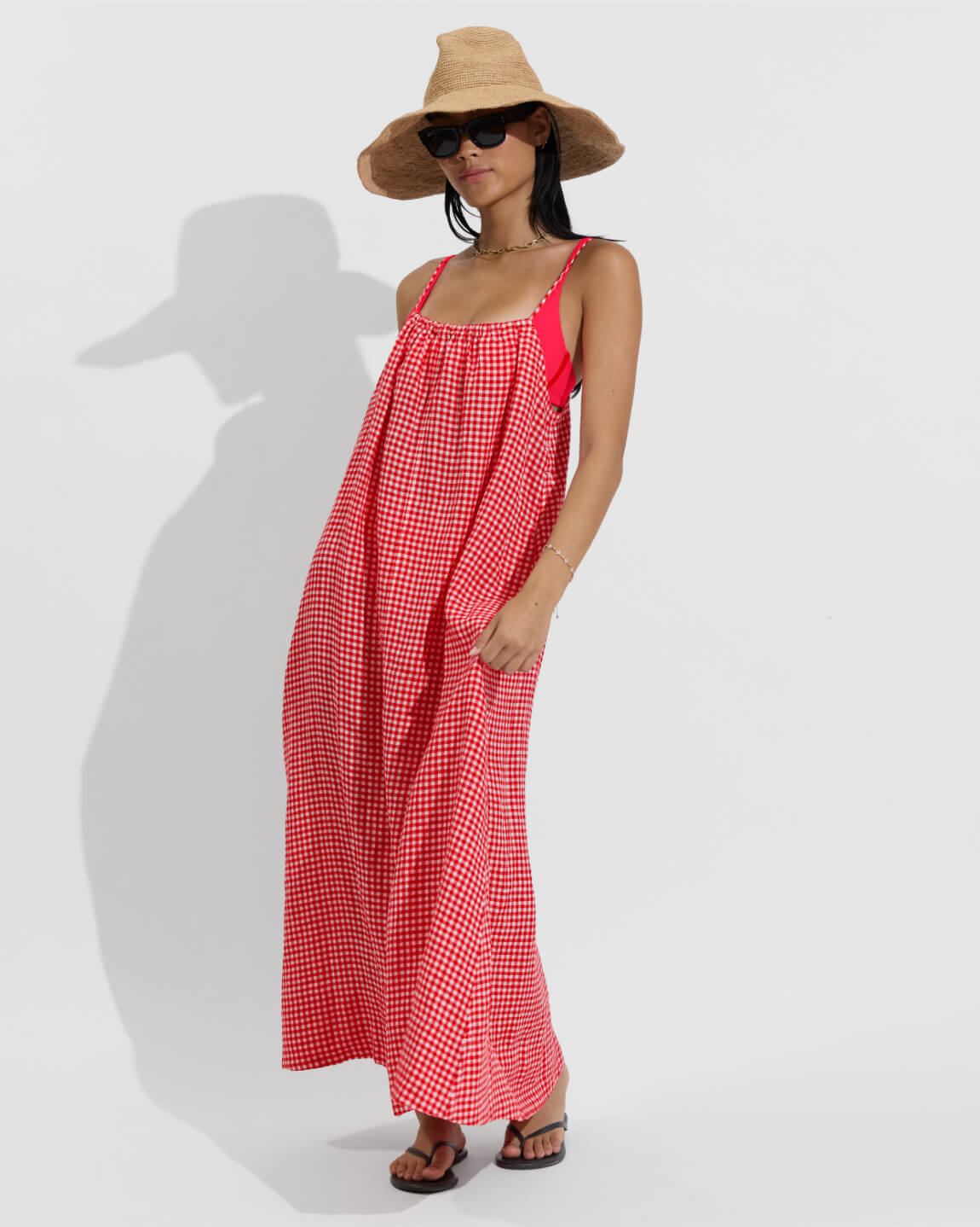 Leisure Maxi Dress - Gingham: Sweet Chili Heat / Coconut
