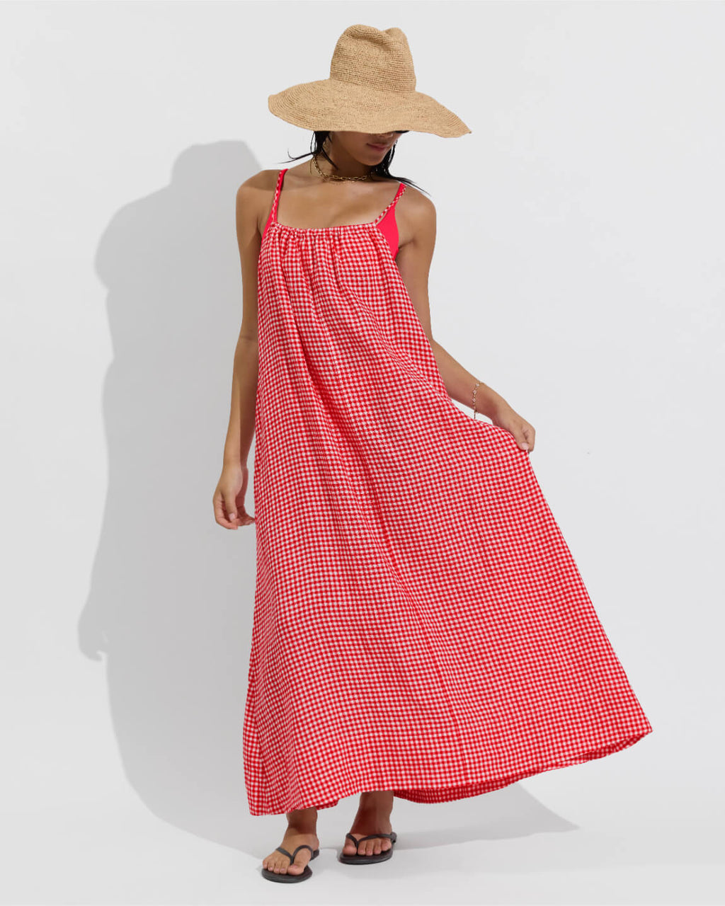 Leisure Maxi Dress - Gingham: Sweet Chili Heat / Coconut