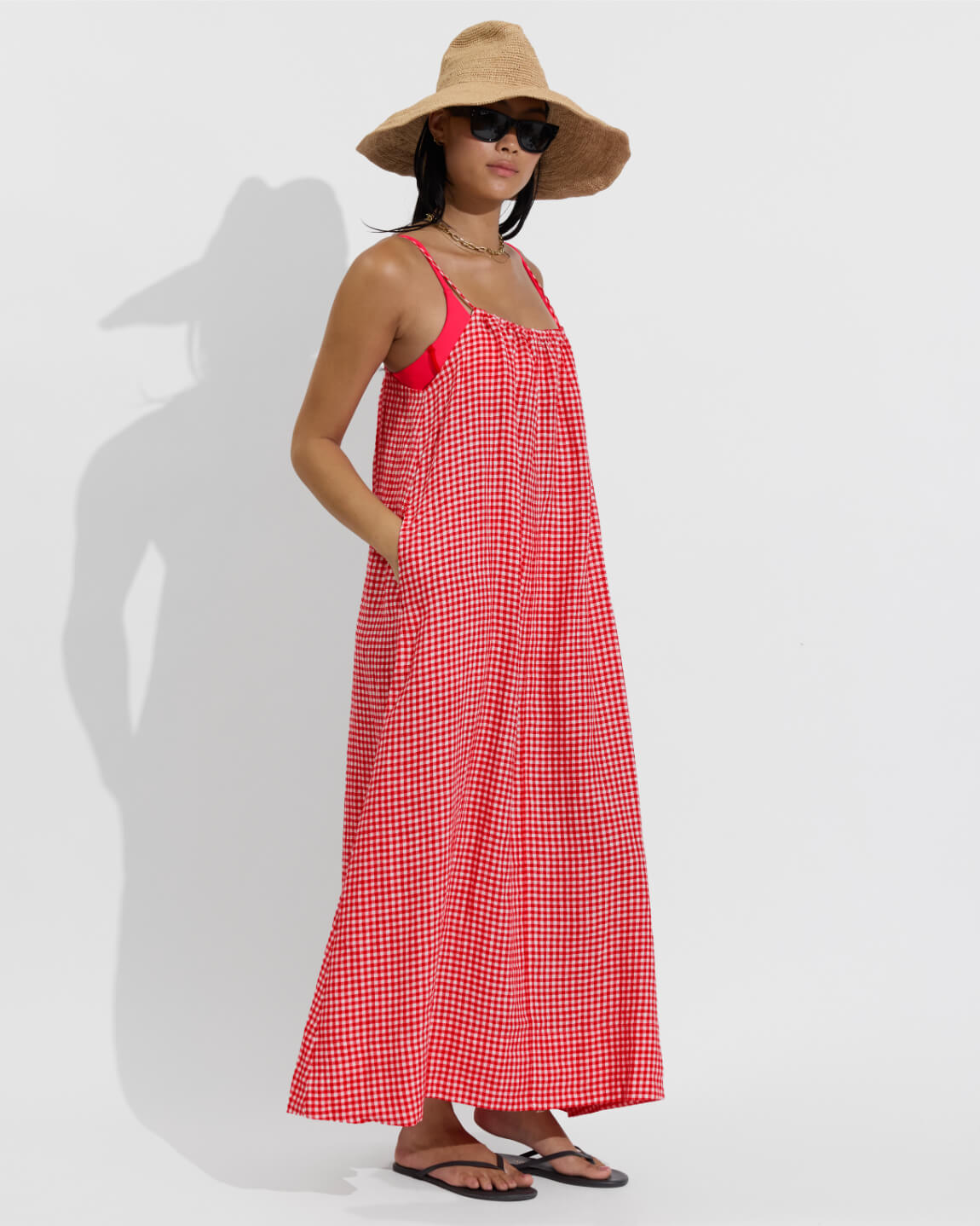 Leisure Maxi Dress - Gingham: Sweet Chili Heat / Coconut