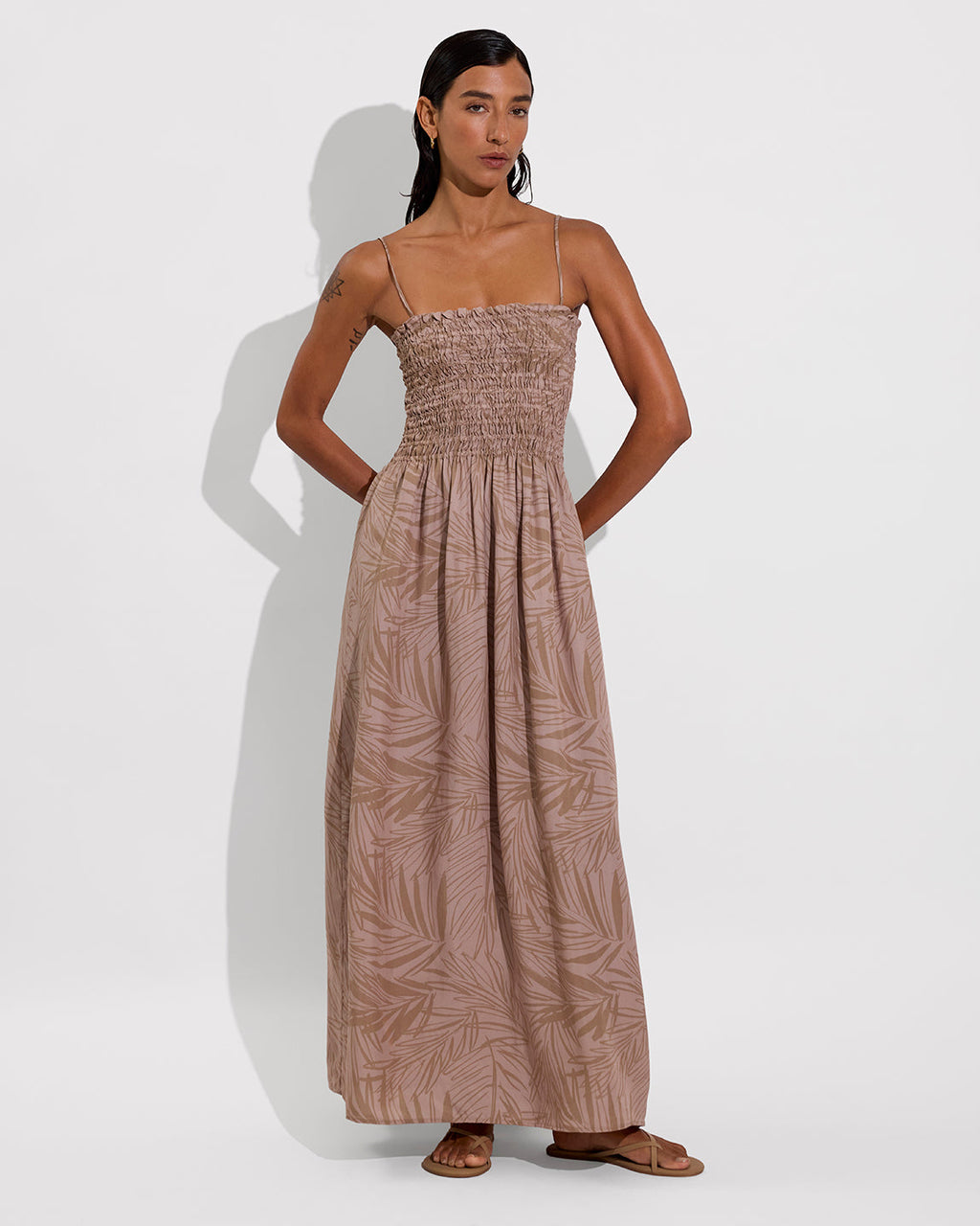 Cabana Maxi Dress - Petite Palm Fronds Tan