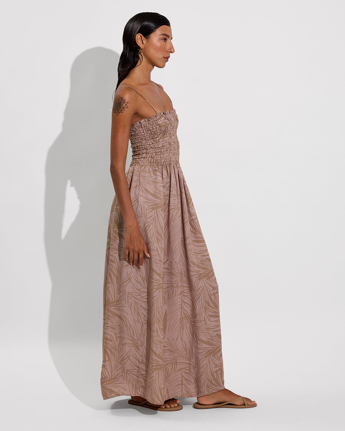 Cabana Maxi Dress - Petite Palm Fronds Tan