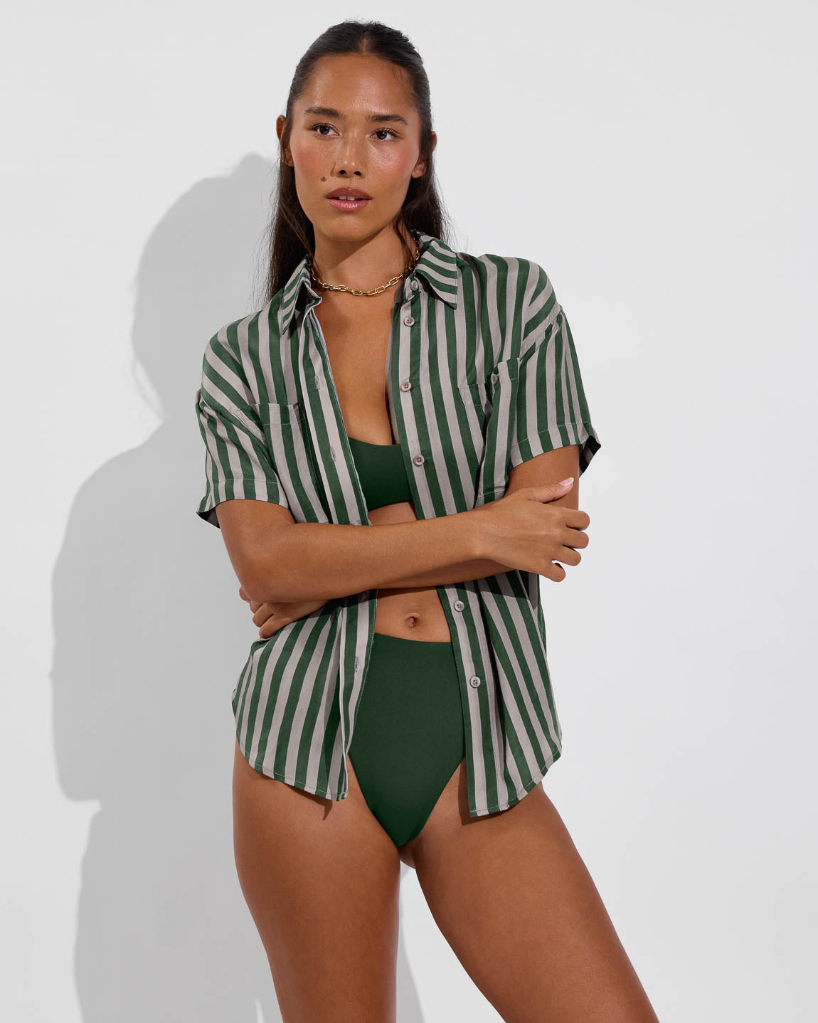 Day Trip Button Down - Riviera Stripe: Palm / Beach