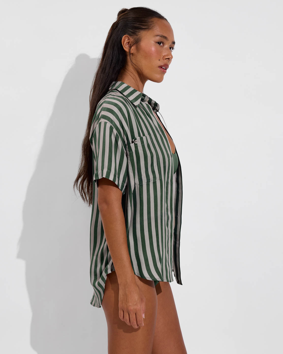 Day Trip Button Down - Riviera Stripe: Palm / Beach