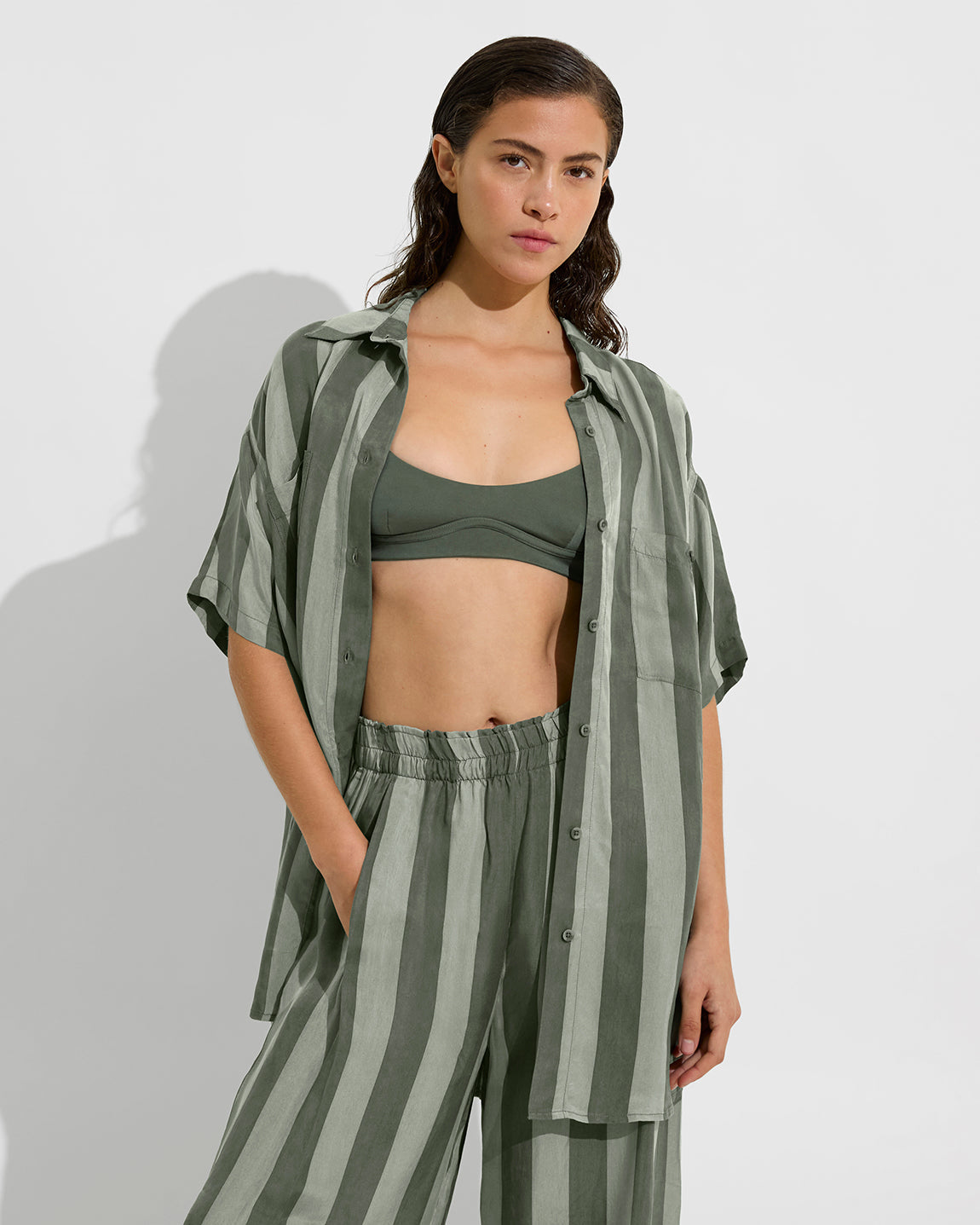 Day Trip Button Down - Poolside Stripe: Agave / Light Agave
