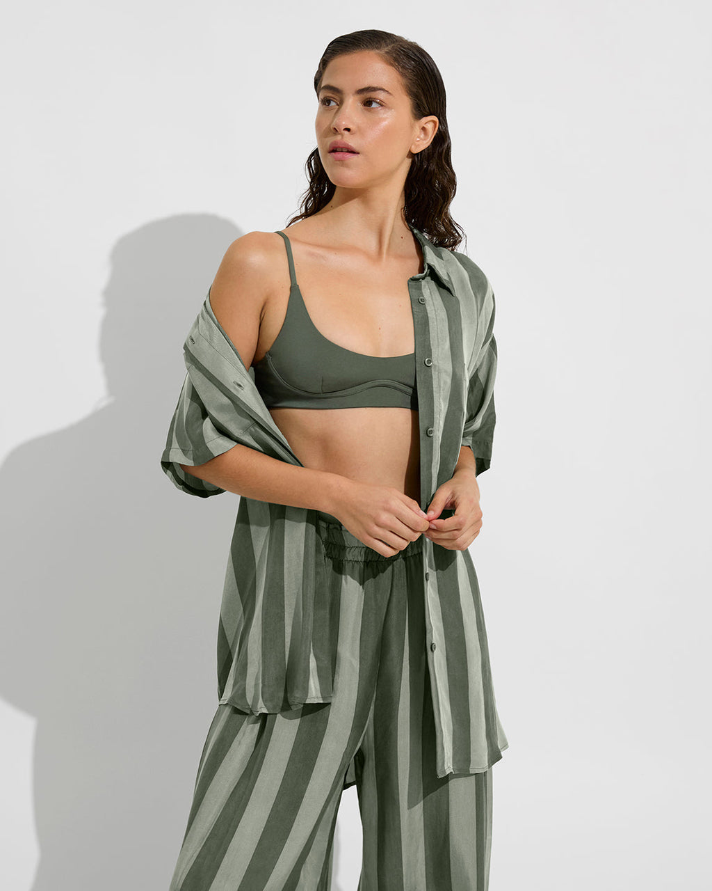 Day Trip Button Down - Poolside Stripe: Agave / Light Agave
