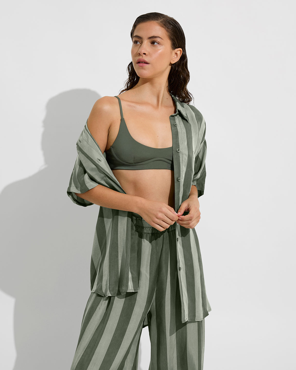 Day Trip Button Down - Poolside Stripe: Agave / Light Agave