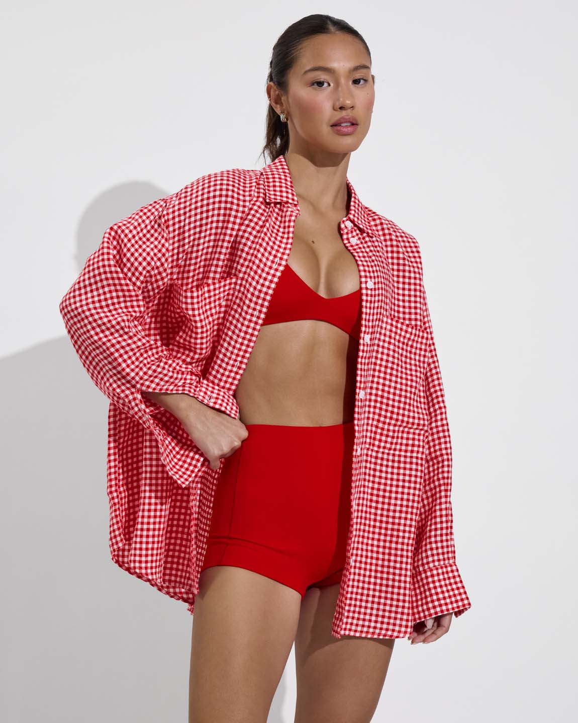 Getaway Button Down - Gingham: Sweet Chili Heat / Coconut