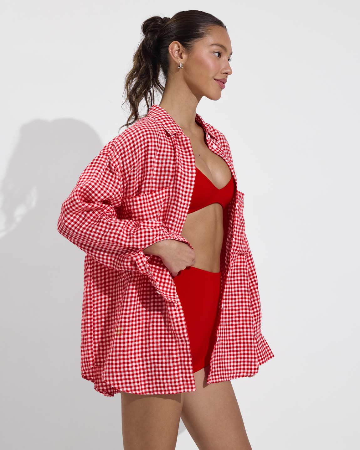 Getaway Button Down - Gingham: Sweet Chili Heat / Coconut