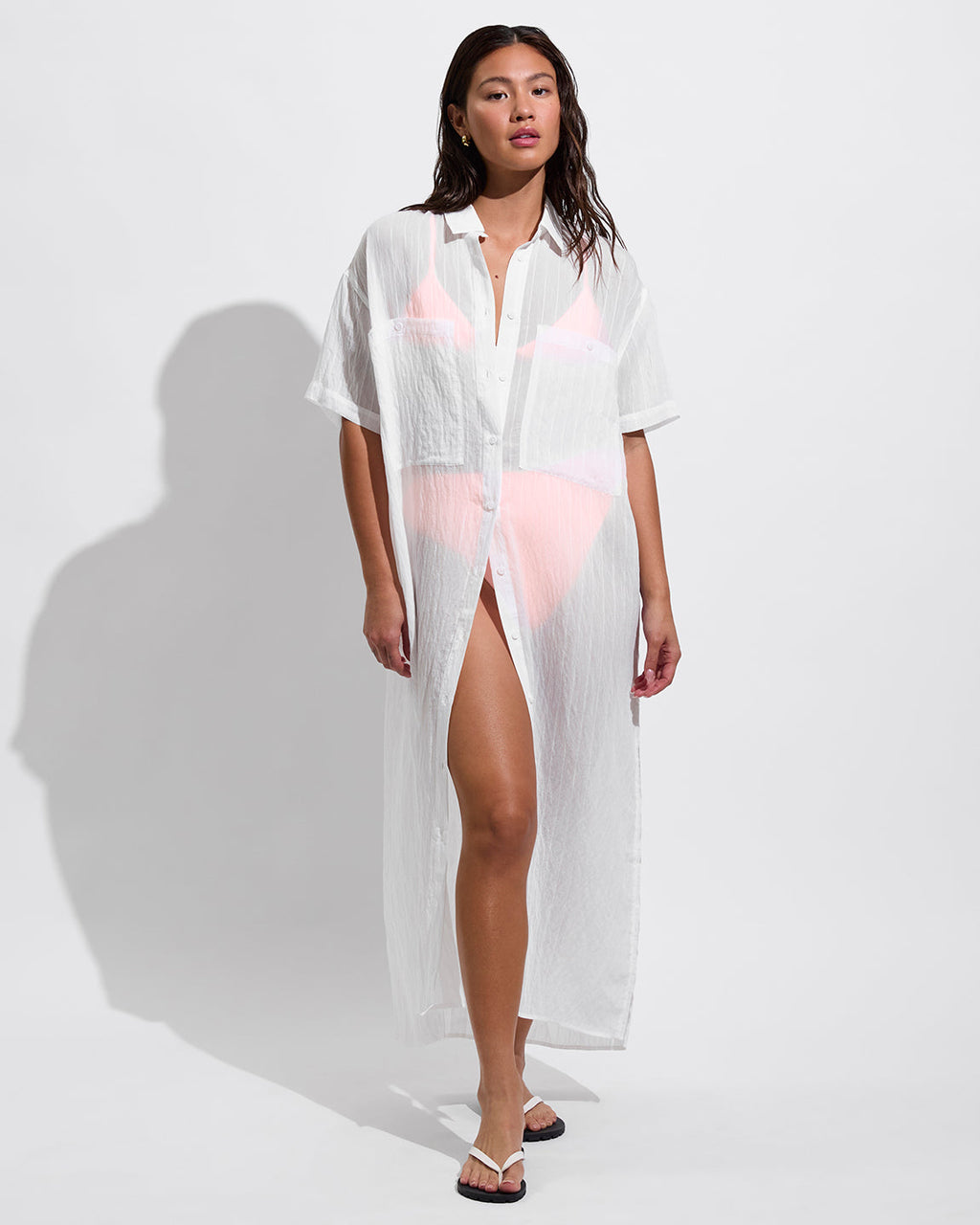 Getaway Shirt Dress *Sheer Stripe - Coconut