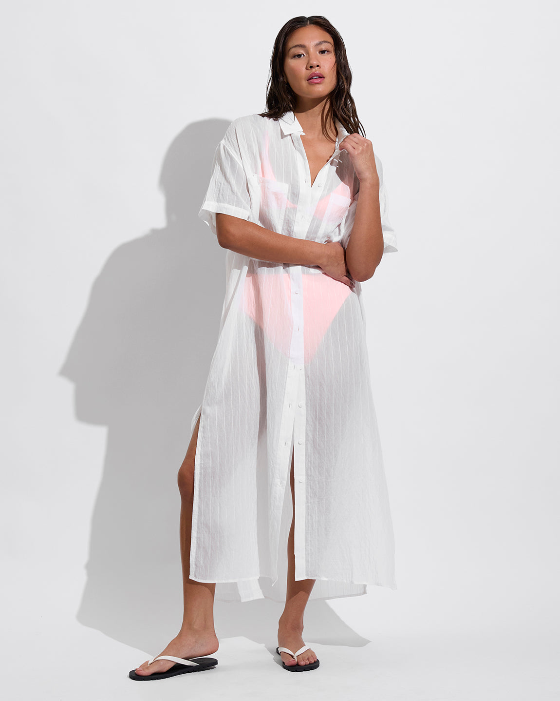 Getaway Shirt Dress *Sheer Stripe - Coconut